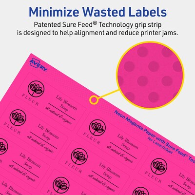 Avery Laser/Inkjet Rectangle Multipurpose Labels, 1" x 2.5", Neon Magenta, 1920/Box (94221)