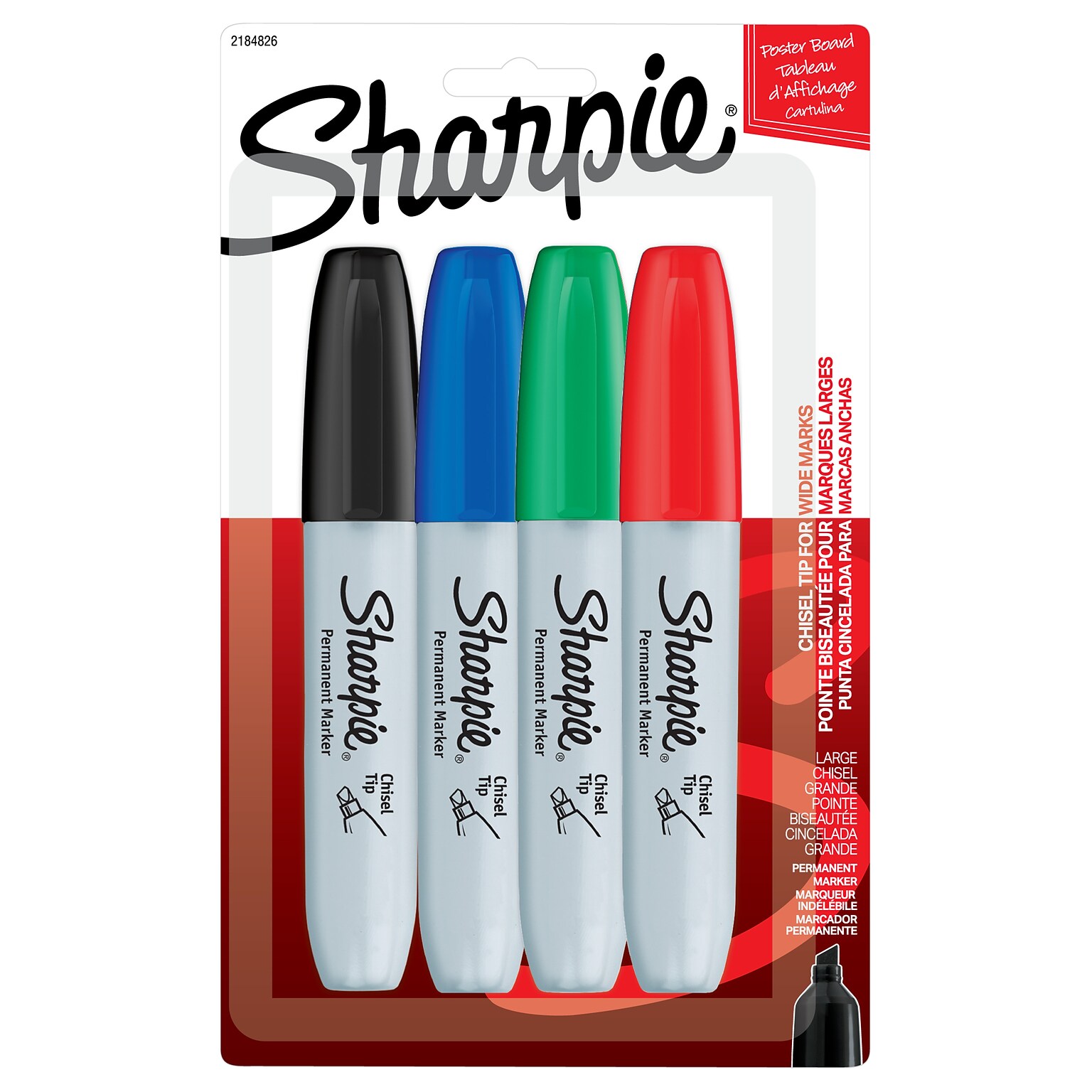 Sharpie Permanent Marker, Chisel Tip, Assorted, 4/Set (38254PP/2184826)