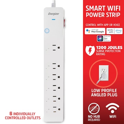 Energizer Connect 6-Outlet Smart Wi-Fi Surge Protector Power Strip, 3 ft., 1,200-Joules, White (EIS3-1004-WHT)