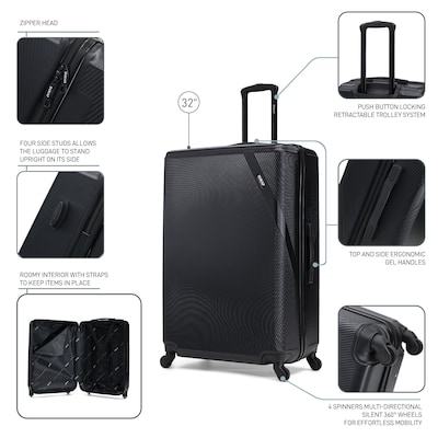 DUKAP Discovery 33.66" Hardside Suitcase, 4-Wheeled Spinner, TSA Checkpoint Friendly, Black (DKDIS00XL-BLK)