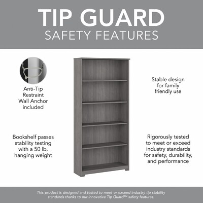 Bush Furniture Cabot Tall 5 Shelf 66" Bookcase, Modern Gray (WC31366)