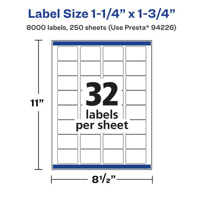 Avery Laser/Inkjet Multipurpose Rectangle Labels, 1.25" x 1.75", White, 8000 Labels/Box (94226)