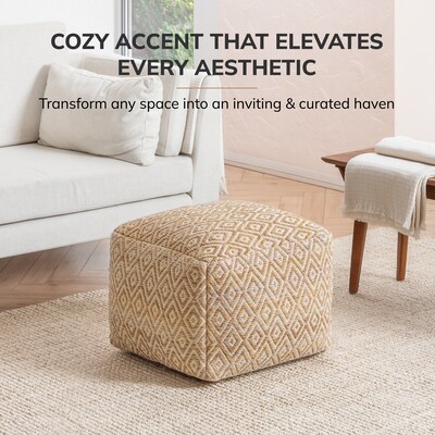 Anji Mountain Cherokee Mustard Ivory Fabric Rectangular Pouf Ottoman (AMBPF155-2014)