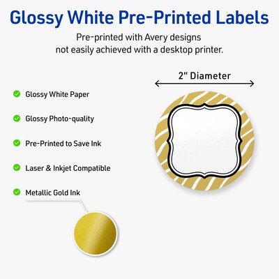 Avery Round Laser/Inkjet Multipurpose Labels, 2 Dia., White, 120/Pack (19479370996)