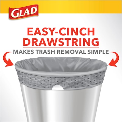 Glad Medium Drawstring Trash Bags with Clorox, 8 Gallon, Grey, Lemon Fresh Bleach Scent, 26/Box(79316)