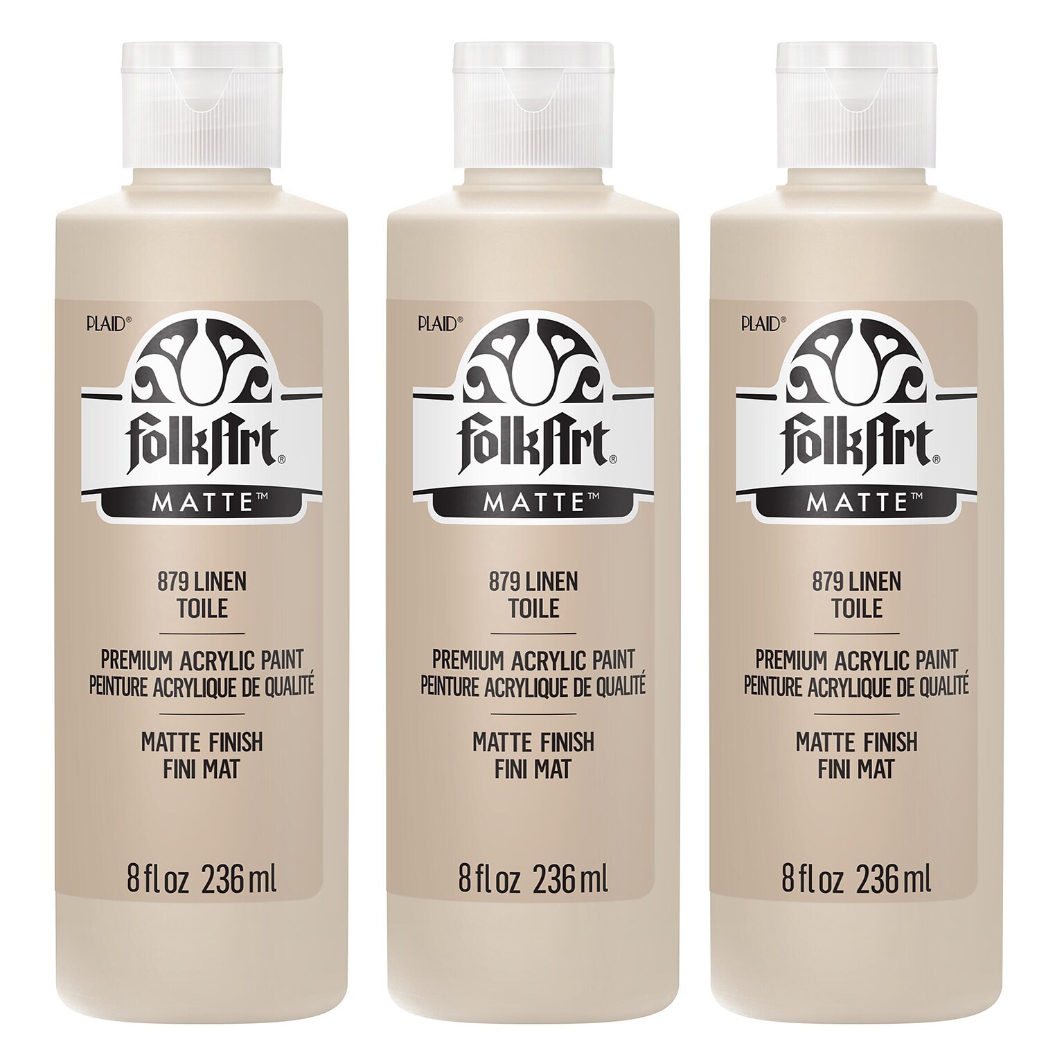 FolkArt Acrylic Paint Matte, 8oz., Linen, 3/Pack (FLK879-3)