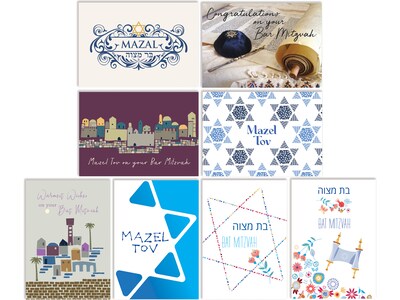 Better Office Jewish Celebration Cards with Envelopes, 5 x 7, Assorted Colors, 36/Pack (64626-36PK