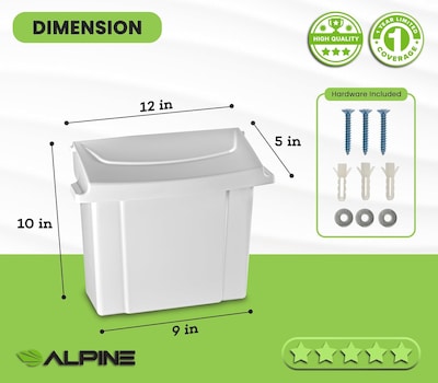 Alpine Industries Plastic Sanitary Napkin Disposal Receptacle, 10"x 5", White (451-WHI-MK)