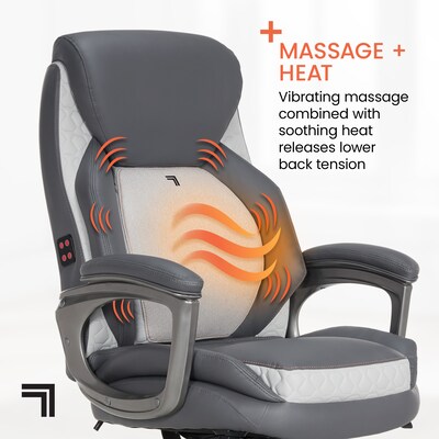 Sharper Image S-600 Active Lumbar Heated Ergonomic Bonded Leather Swivel Executive Massage Chair, Gray (60098-GRY)