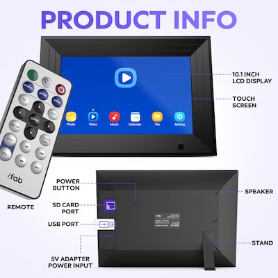 iFab 55P 10.1" Digital Signage Picture Frame for Retail Display, USB and SD Playback, Remote Control, Black (IPF55PBK)