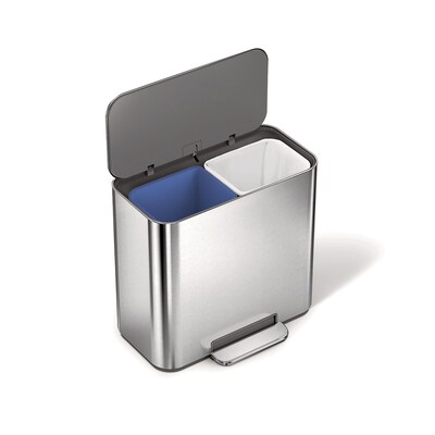 simplehuman 15L Mini Office Recycler with Liner Pocket, Brushed Stainless Steel, Indoor Step Trash Can, 4 Gallons (CW2120)