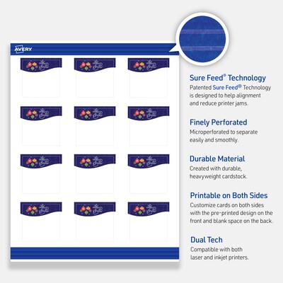 Avery Silver-Snowflakes Matte Blank Card, White, 120/Pack (S00-FK3)