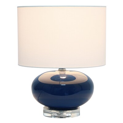 Lalia Home 15.25 Modern Ovaloid Glass Bedside Table Lamp with White Fabric Shade, Blue (LHT-3005-BL