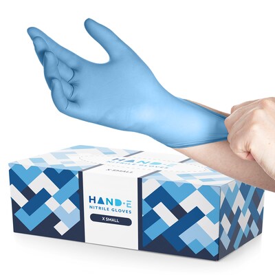 Hand-E Blue Nitrile Disposable Gloves, Latex-Free, Powder-Free, X-Small, 200 Count (HND-82855)