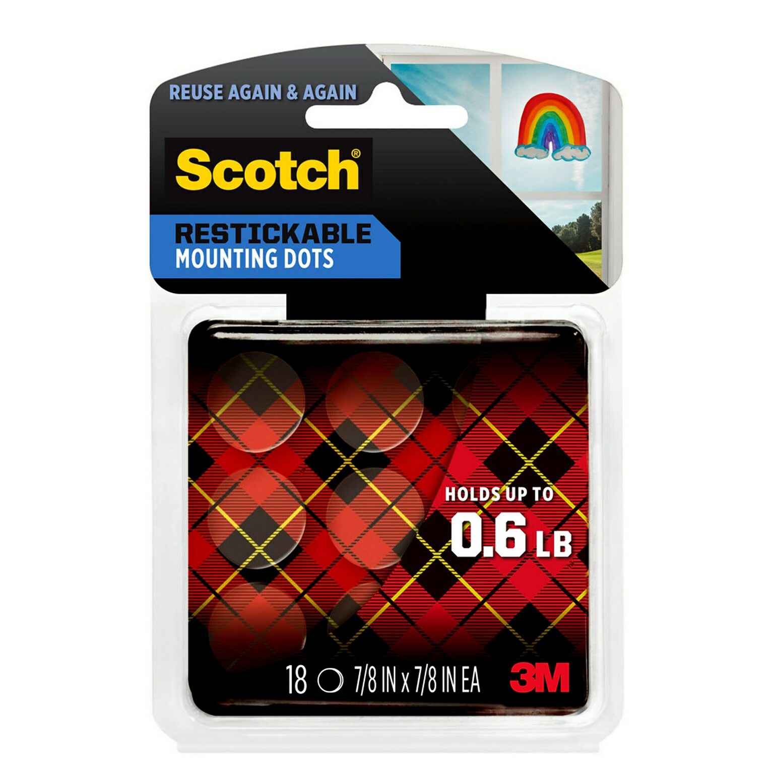 Scotch Removable Adhesive Dots, 7/8 x 7/8, Clear, 18/Pack (R105)