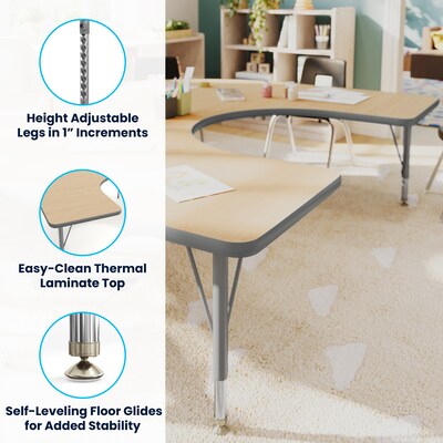 Flash Furniture Wren Horseshoe Activity Table, 66" x 60", Height Adjustable, Light Natural Top/Silver Frame (XUA6066HRSLNTP)