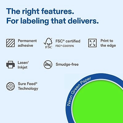 Avery Laser/Inkjet Multipurpose Labels, 5-1/8 x 4, Neon Green, 240 Labels/Box (19479370735)