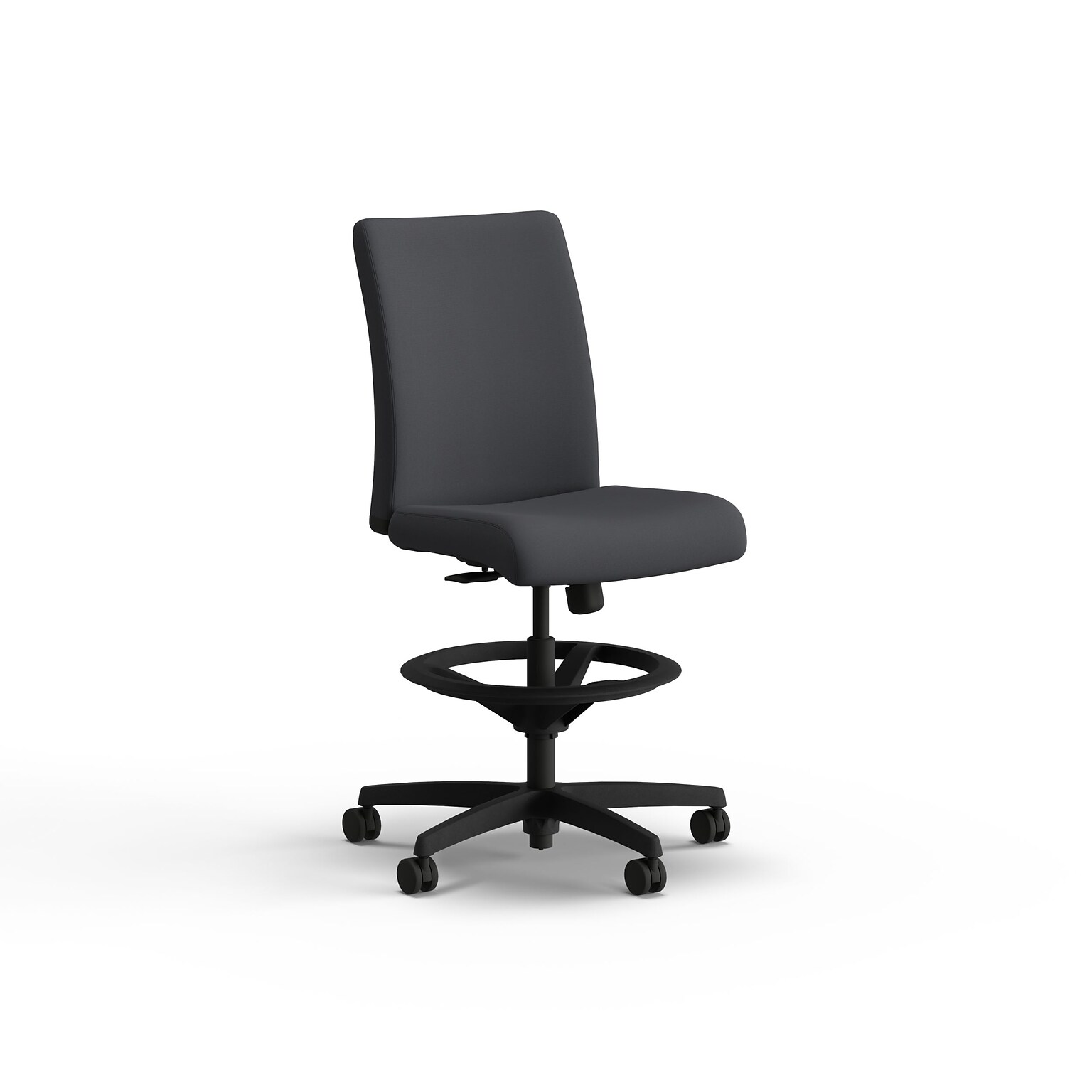 HON Ignition Armless Vinyl Task Stool with Backrest and Footrest, Basalt (HITS5.N.H.U.SX23.T.SB)