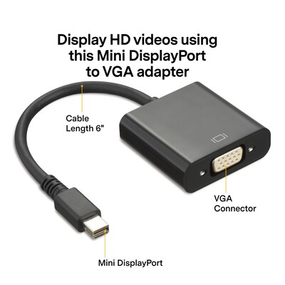 NXT Technologies™ 0.5' Mini DisplayPort/VGA Audio/Video Adapter, Black (NX29744)
