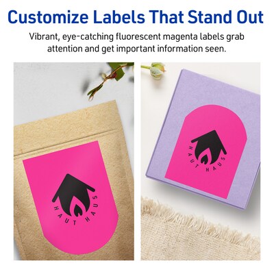 Avery Laser/Inkjet Arched Multipurpose Labels, 4.75" x 3.5", Neon Magenta, 80/Pack (94600)