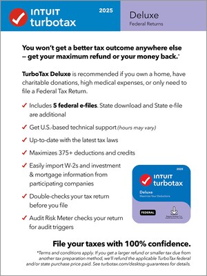 TurboTax Deluxe 2025 Federal Only + E-file for 1 User, Windows & Mac, Download (INT940800V144)