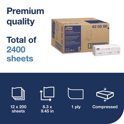 Tork Xpress Compressed Multifold Paper Towels, 1-Ply, 200 Sheets/Pack, 12 Packs/Carton (420590)