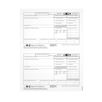 Adams 2024 W-2 1-Part Copy B Laser/Inkject Tax Forms, 100/pack (LW2EEBQ)