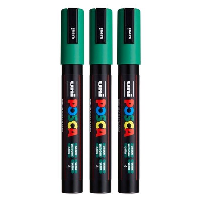 POSCA PC-5M Water Based Paint Marker, Medium Bullet Tip, Green, 3/Pack (UBCPC5MGREEN-3)