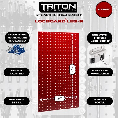 Triton Products LocBoard 24 x 42 x 9/16 Steel Square Hole Pegboards, 2/Set (LB2-R)