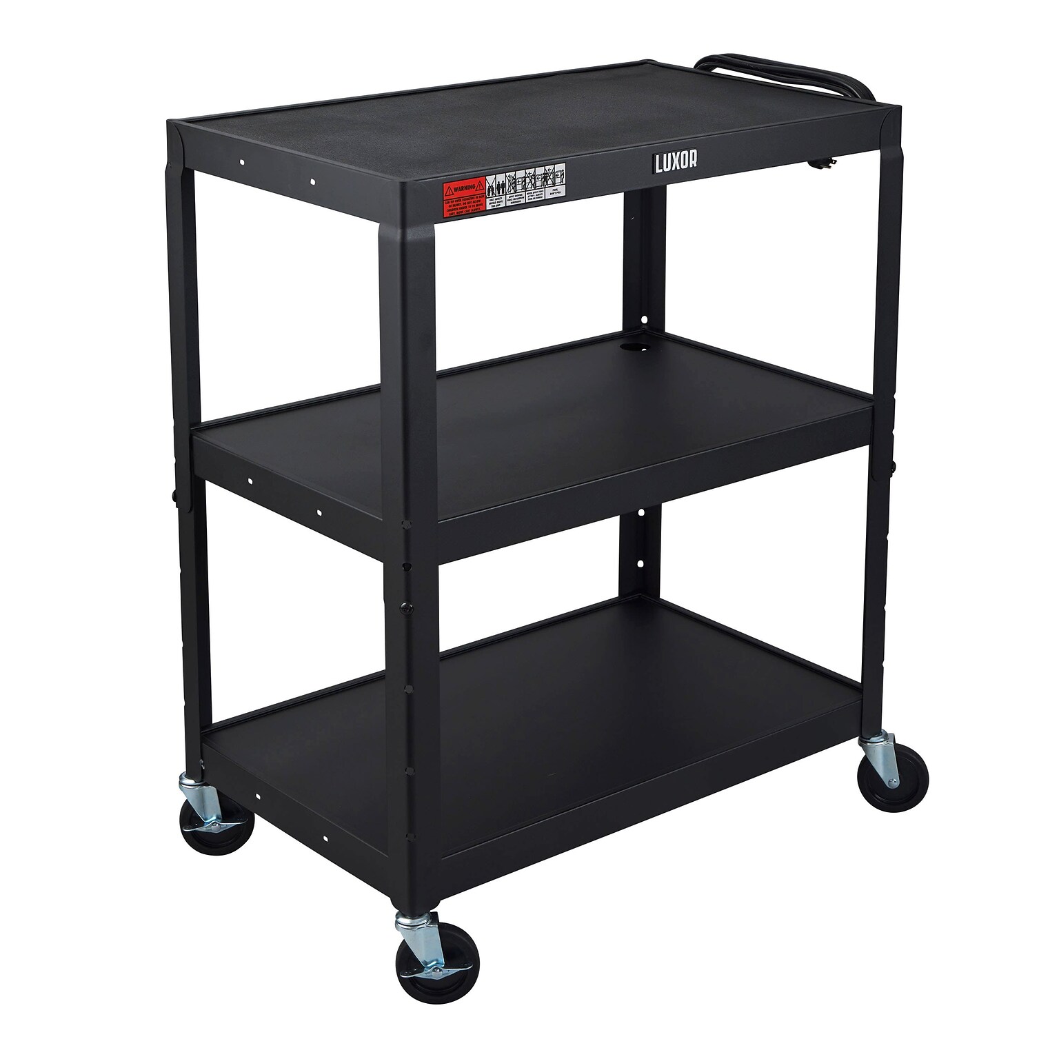 Luxor LEADER XL 3-Shelf Adjustable Media Utility Cart, Black (AVJ42XL)
