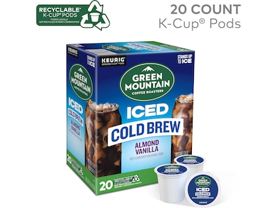 Green Mountain Coffee Roasters Iced Cold Brew Almond Vanilla Iced Coffee Keurig® K-Cup® Pods, Light Roast, 20/Box (5000372045)