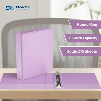 Davis Group, 1.5, 8.5 x 11, Round Ring View Binder, Pastel Color, Lavender, 6/Pack (7412-13-06)