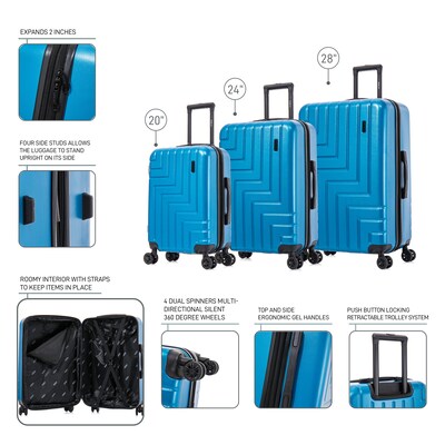 DUKAP Zahav 3-Piece Hardside Spinner Luggage Set, TSA Checkpoint Friendly, Teal (DKZAHSML-TEA)