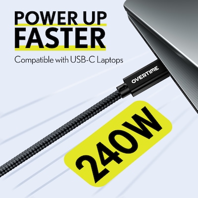 Overtime C92 6 ft USB-C to USB-C 240W Charging Cable, Black, 3/Pack (OCC92BK3PK)