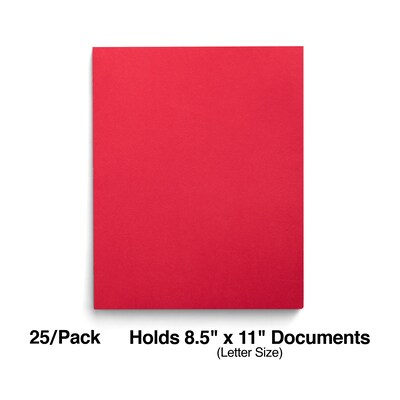 Staples Smooth 2-Pocket Paper Folder with Fasteners, Red, 25/Box (50772/27540-CC)