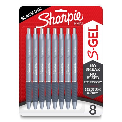 Sharpie S-Gel Retractable Pens, Medium Point, 0.7mm, Black Ink, 8/Pack (2169764)