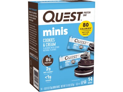 Quest Minis Gluten Free Cookies and Cream Protein Bar, 0.81 oz., 14 Bars/Box (QPBMCAC14M8)