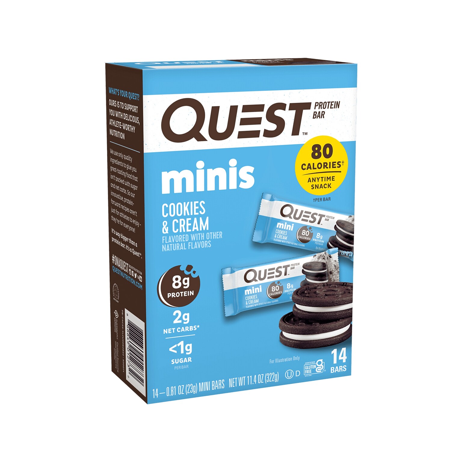 Quest Minis Gluten Free Cookies and Cream Protein Bar, 0.81 oz., 14 Bars/Box (QPBMCAC14M8)