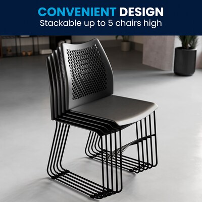 Flash Furniture HERCULES Series Plastic Stack Chair with Air-Vent Back and Sled Base, Black (RUT498ABK)