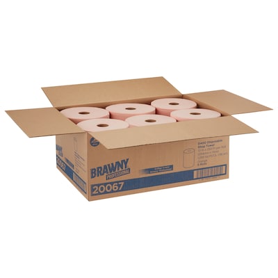 Brawny Professional D400 Disposable Cleaning Towel, 250" x 10", Orange, 6/Carton (20067)