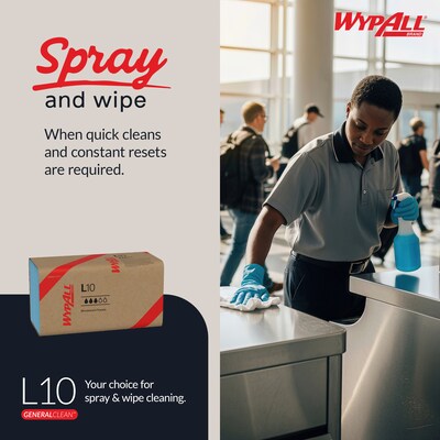 WypAll GeneralClean L10 Nylon Cleaning Wipers, 10.25" x 9.1", Blue, 224 Wipers/Box, 10/Carton (05123)