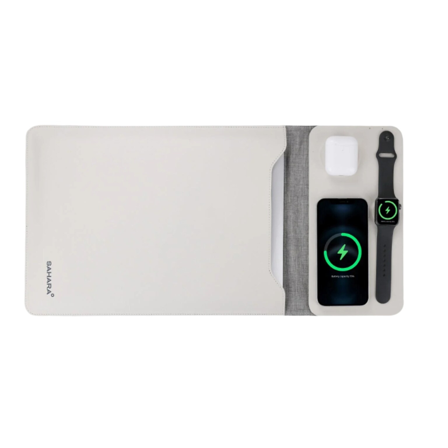 SaharaCase 14 Leather Laptop Sleeve with Wireless Charging, Cream, (LT00078)