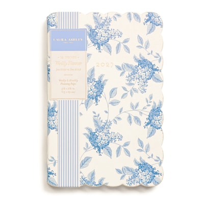 2027 Eccolo Laura Ashley Toile 6 x 8 Weekly & Monthly Planner, Faux Leather Cover, Blue (RY27-401E)
