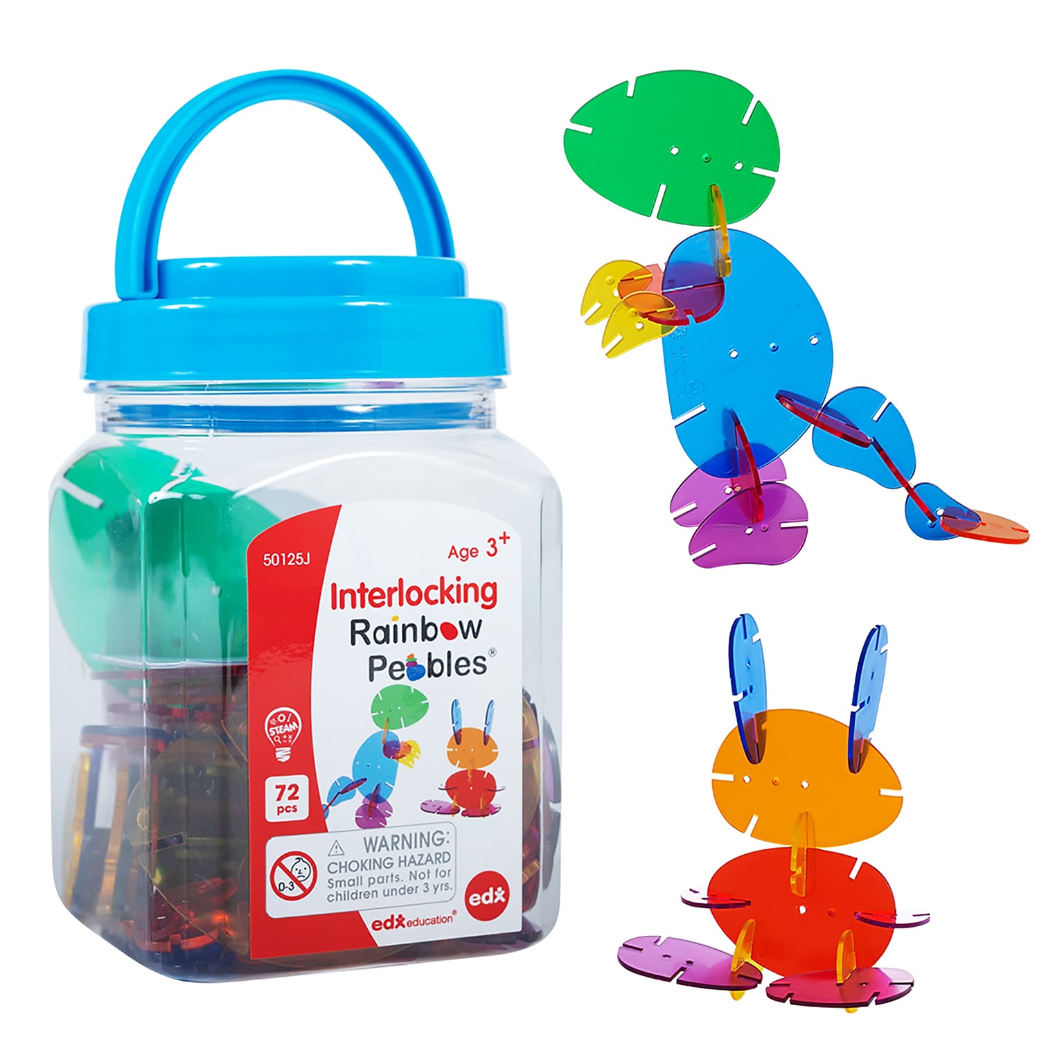 Edx Education Interlocking Rainbow Pebbles Mini Jar, 72 Pieces/Set (CTU50125)