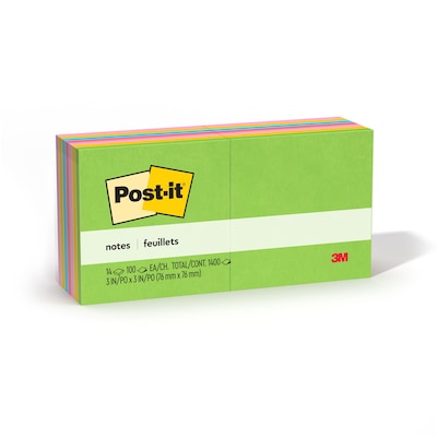 Post-it Notes, 3" x 3", Floral Fantasy Collection, 100 Sheet/Pad, 14 Pads/Pack (65414AU)