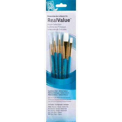 Princeton RealValue Mixed Media Synthetic Taklon Variety Brush Set, Assorted, Blue, 5/Set, 3 Sets/Bundle (PBXPR9174-3)