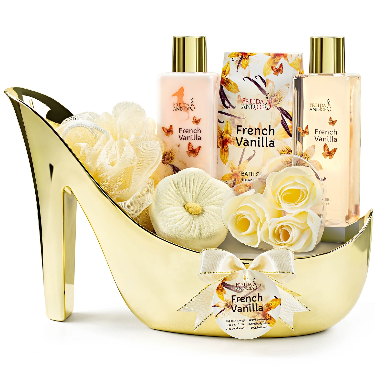 Freida and Joe Elegant French Vanilla Spa Set Gold Luxurious High Heel Shoe (FJ-182)