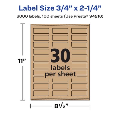Avery Laser/Inkjet Rectangle Multipurpose Labels, .75" x 2.25", Kraft Brown, 3000 Labels/Box ( 94216)