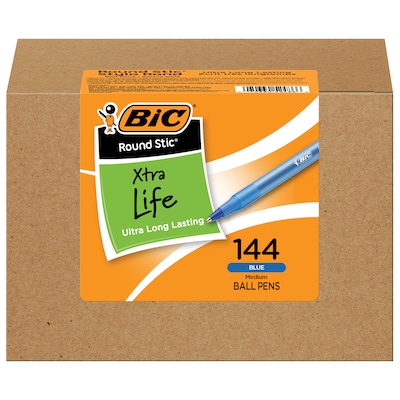 BIC Round Stic Xtra Life Ballpoint Pen, Medium Point, 1.0mm, Blue Ink, 144/Pack (GSM144AZ-BLU)