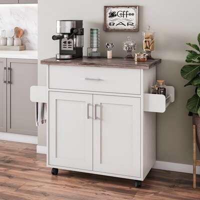 Techni Home Deluxe Mobile Kitchen Island Cart with Water Resistant Top, Storage Cabinets with Adjustable Shelves, and Spice Rack